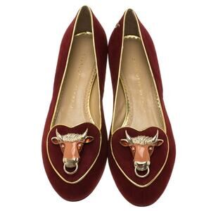 Charlotte Olympia bull flats burgundy red 34 / US 4 authentic